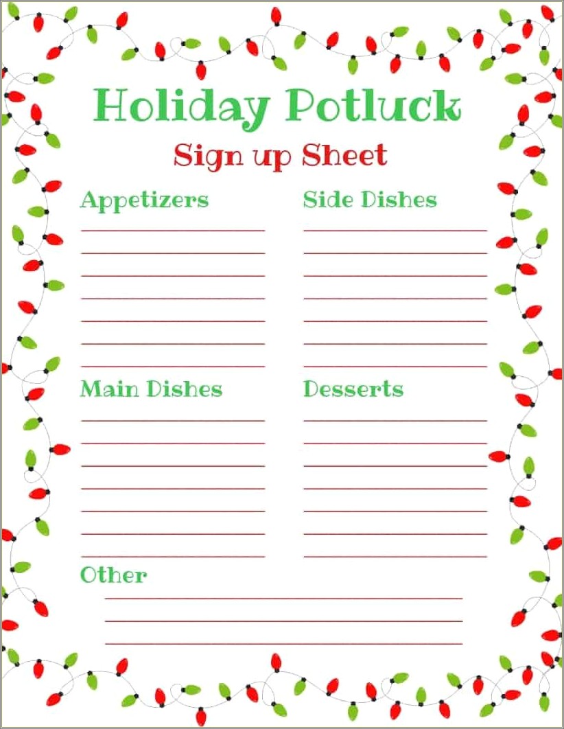 Free Printable Office Potluck Sign Up Sheet Template