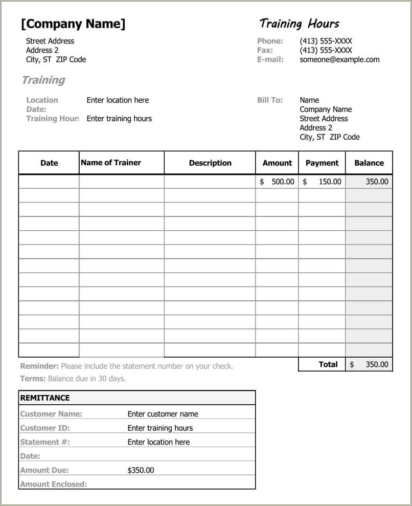 Free Printable Riding Instructor Lesson Invoice Template