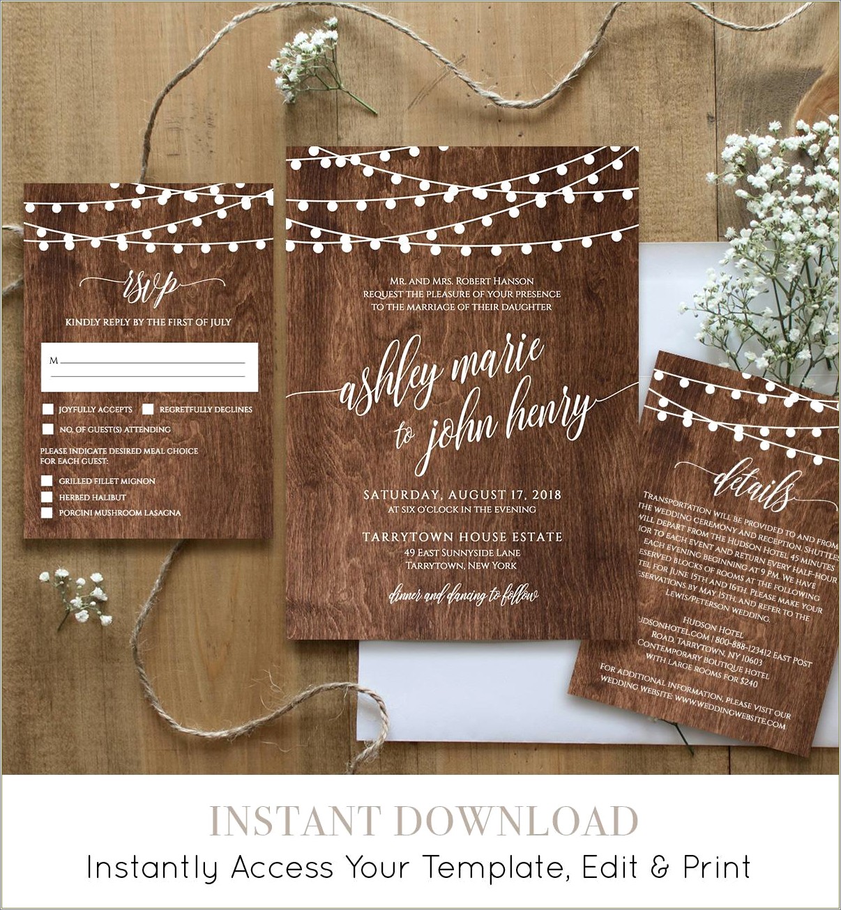 Free Printable Rustic Tree Wedding Invitation Templates Download