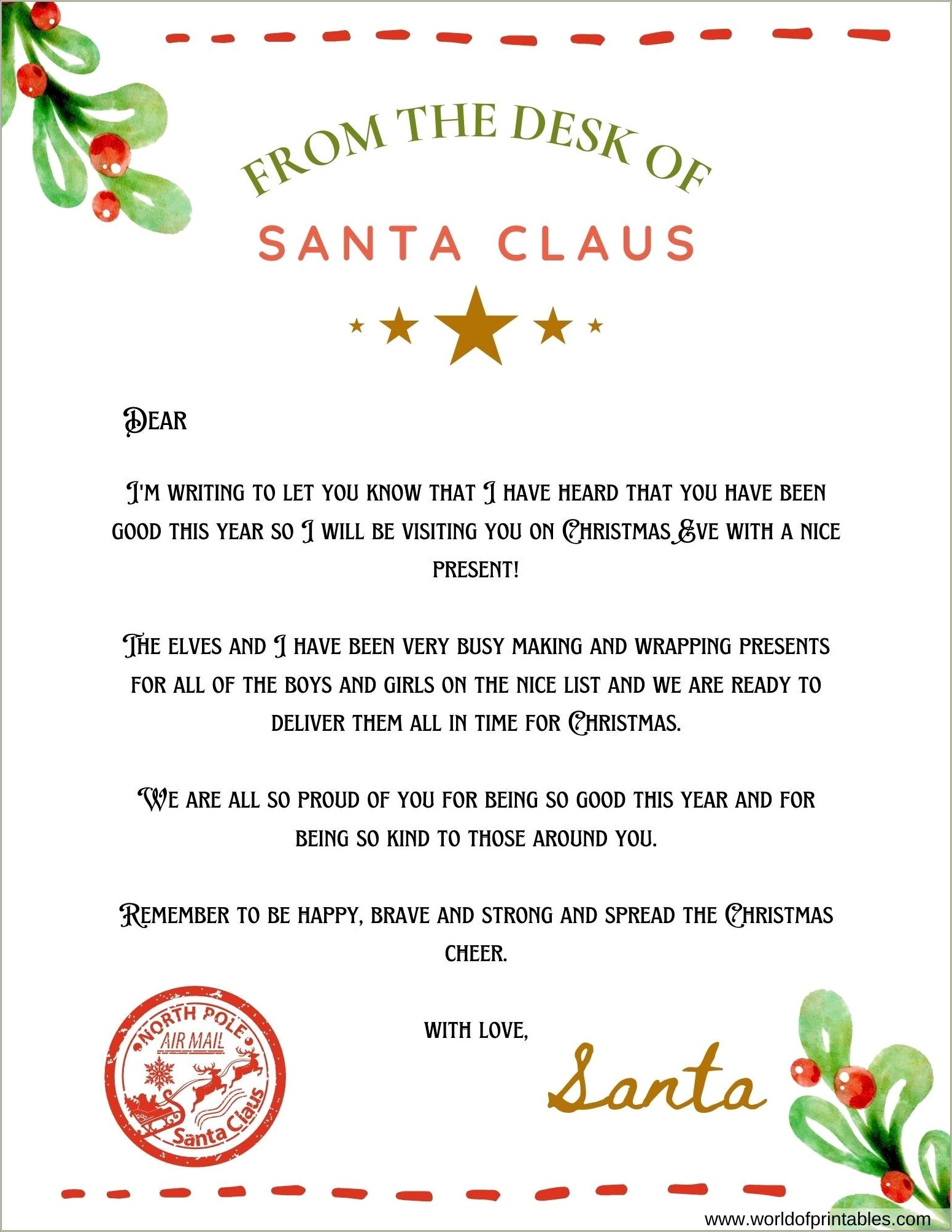 Free Printable Santa Cam Letter Printable Template