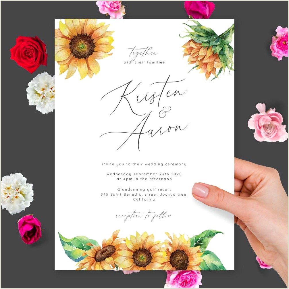 Free Printable Sunflower And Roses Wedding Invitation Templates