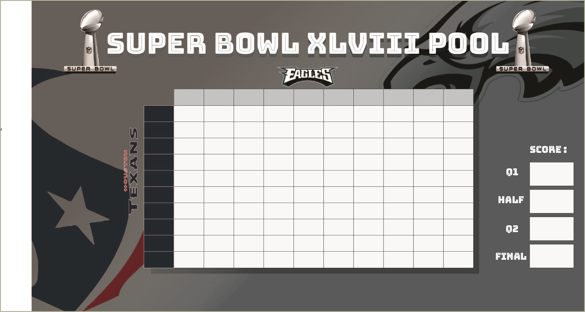 Free Printable Super Bowl 50 Squares Template