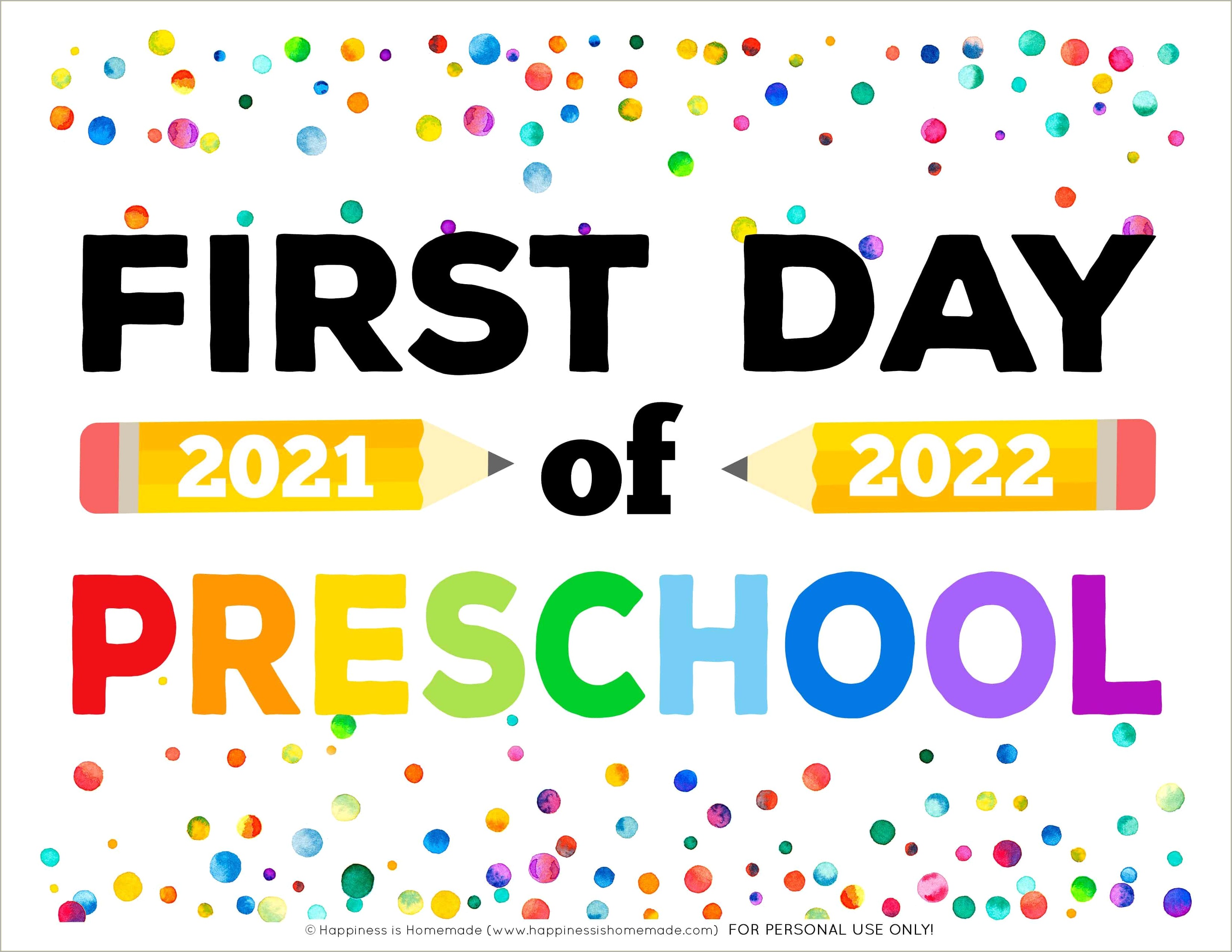 Free Printable Template For 1st Day Preschool Sign