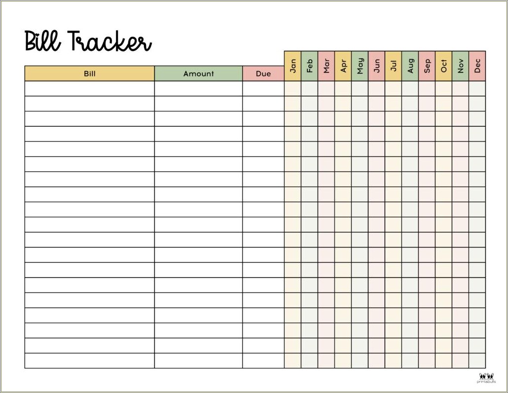 Free Printable Templates For Yearly Bill Tracker