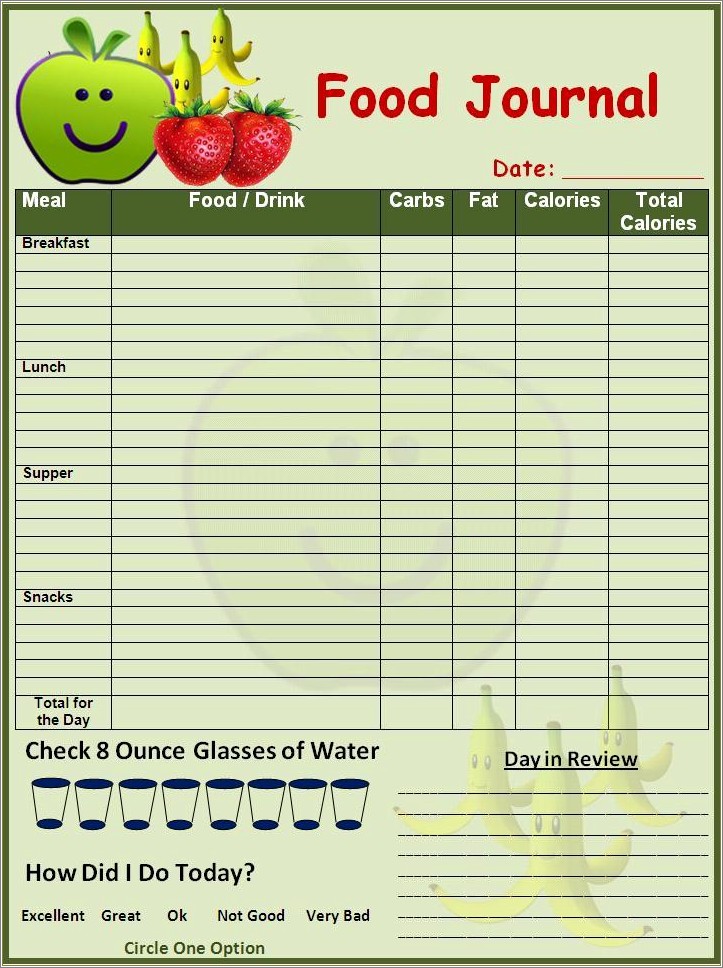 Free Printable Weekly Food Diary Journal Template