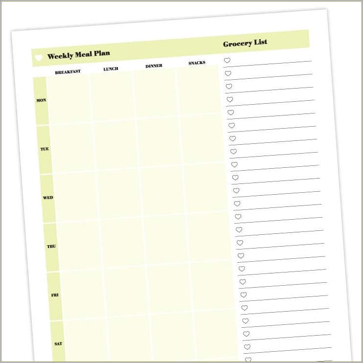 Free Printable Weekly Meal Planner Template With Snacks