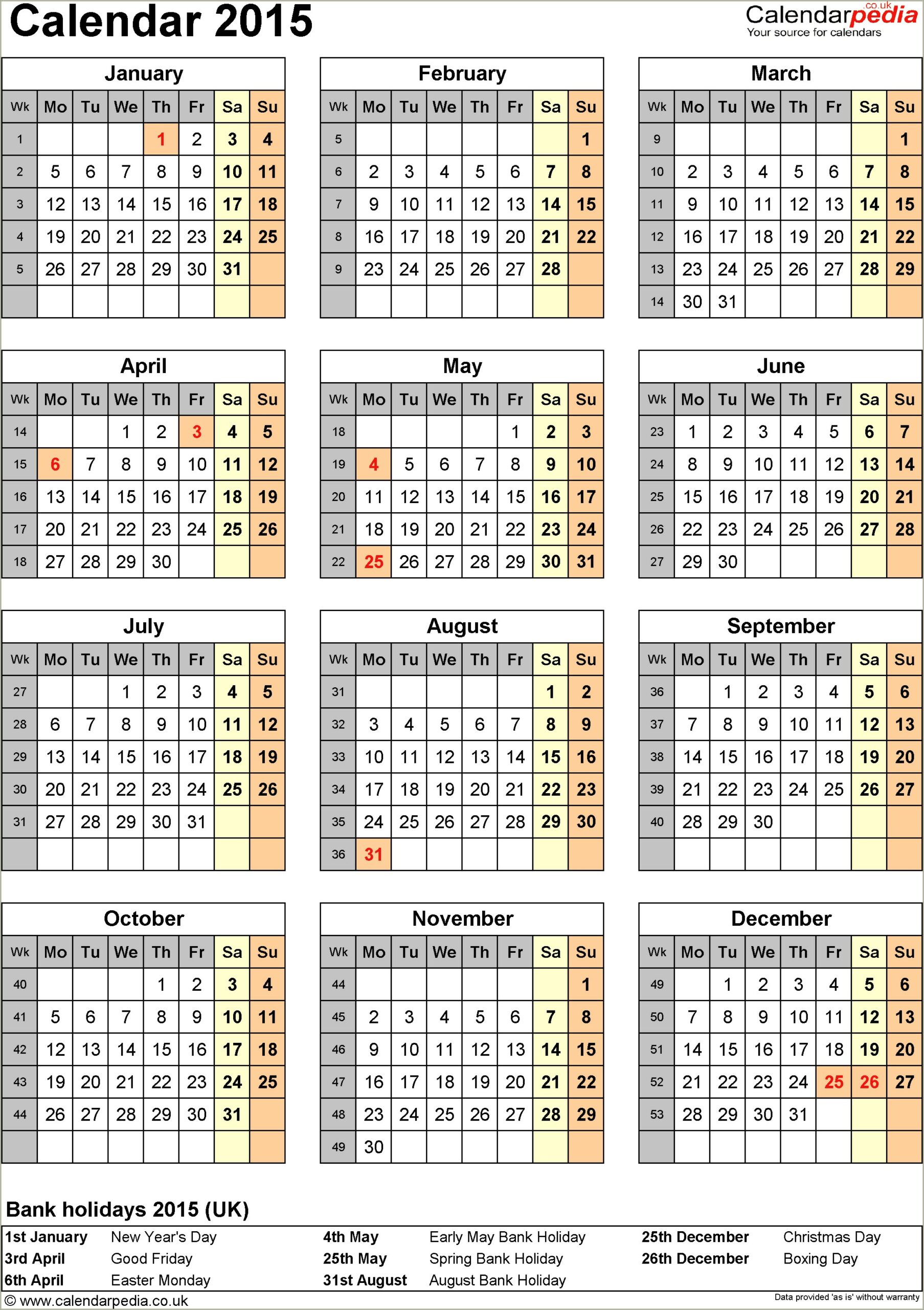 Free Printable Yearly Photo Calendar Templates 2015