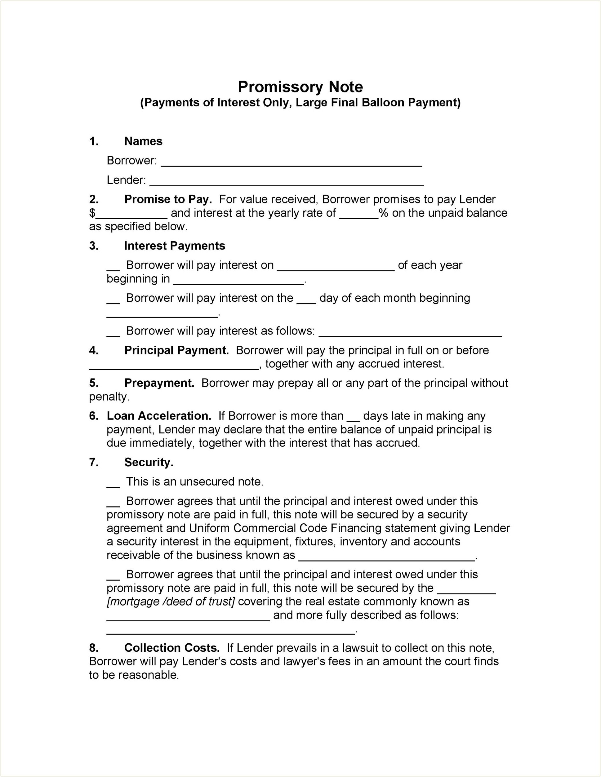 Free Promissory Note For Services Template Word