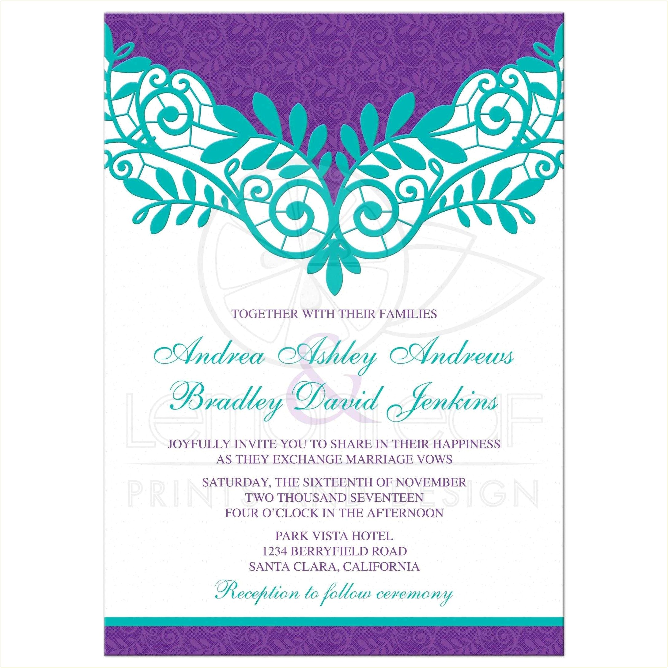 Free Purple And Turquoise Wedding Invitation Template
