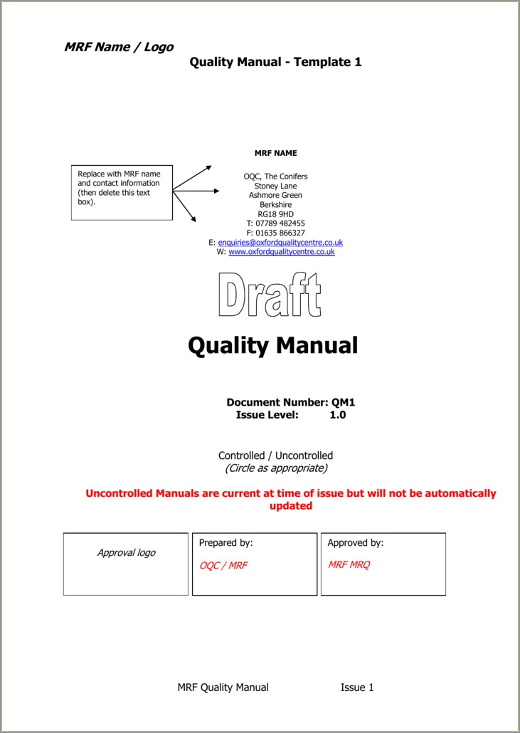 Free Quality Manual Template Iso 9001 Manufacturing
