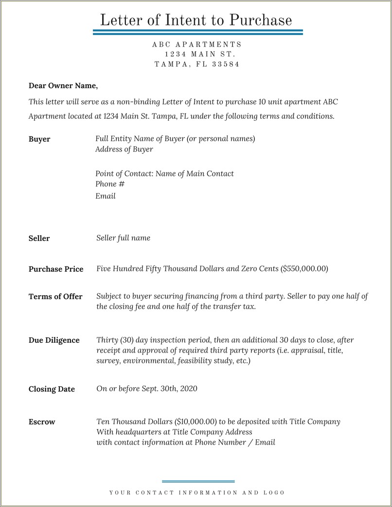 Free Real Estate Letter Of Intent Template