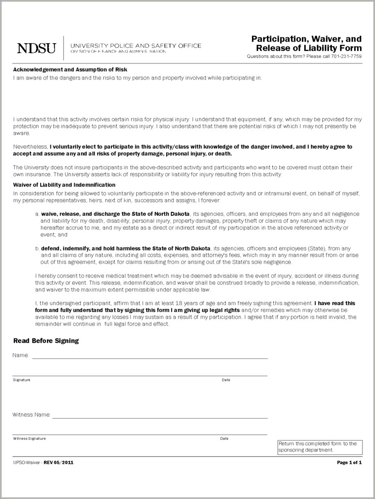 Free Release Of Liability Form Template Animal Handling