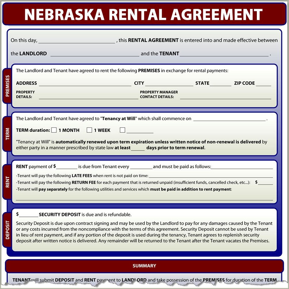 Free Rental Agreement Template For Nebraska Land