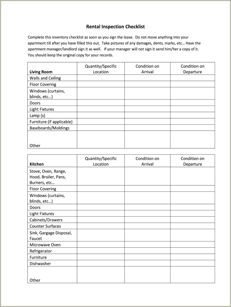 Free Rental Inspection Templates For Microsoft Word 2003