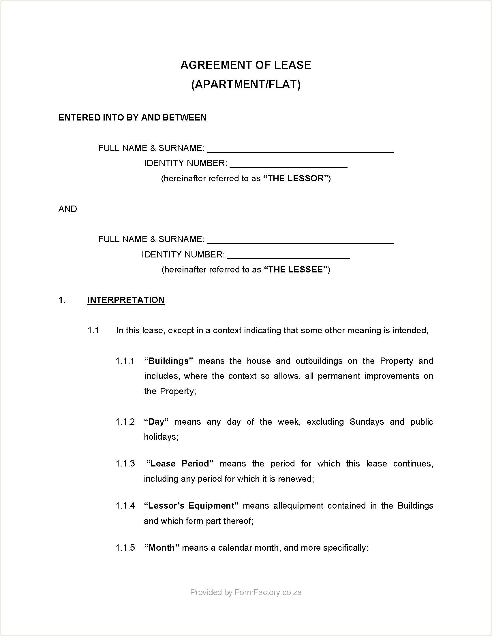 Free Rental Lease Agreement Template South Africa