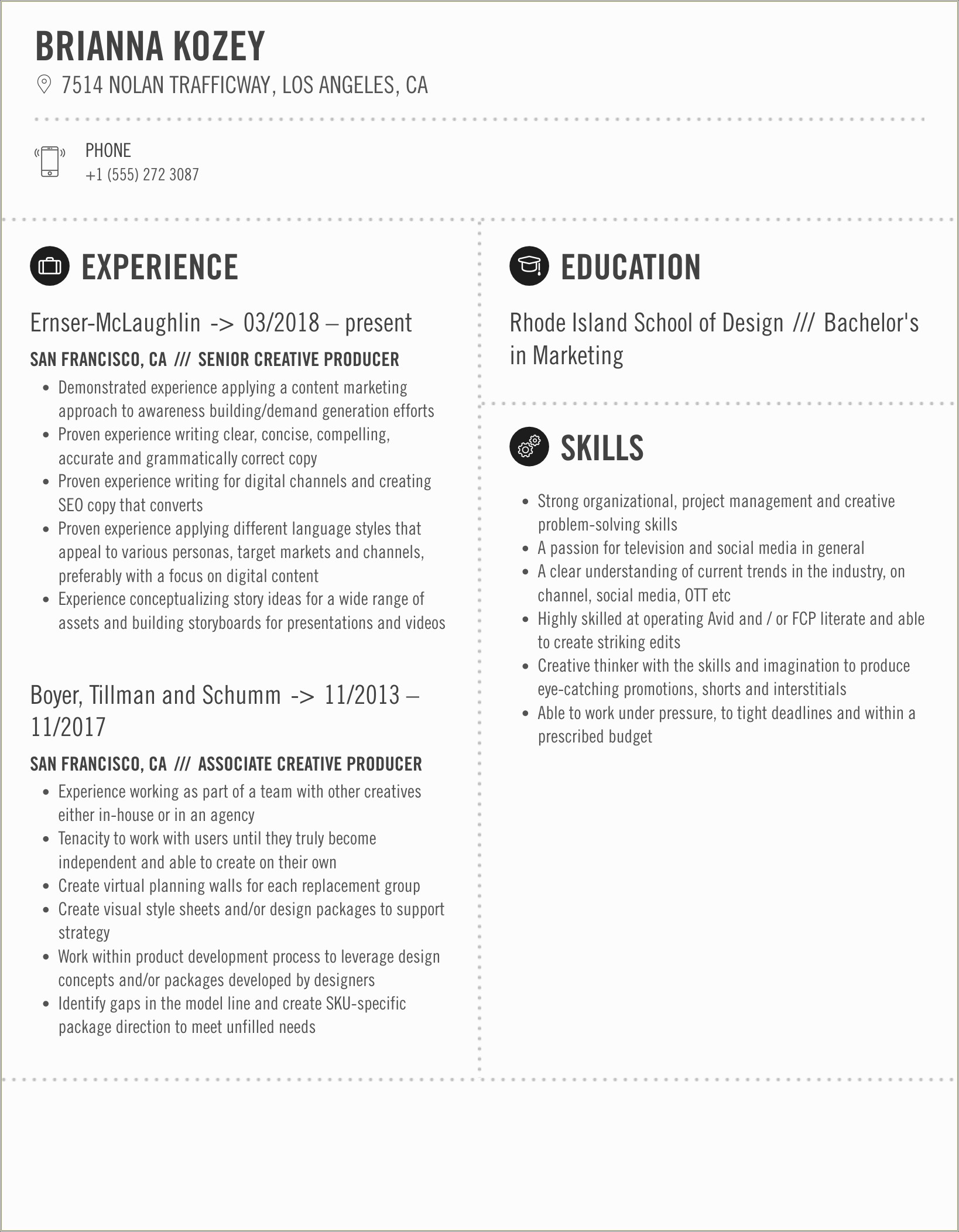 Free Resume Template Creative Producer