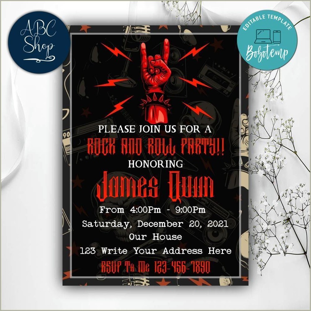 Free Rock And Roll Birthday Invitation Template