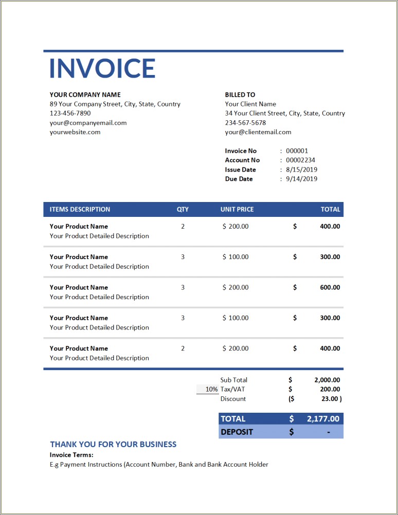 Free Simple Invoice Template For Cake Business