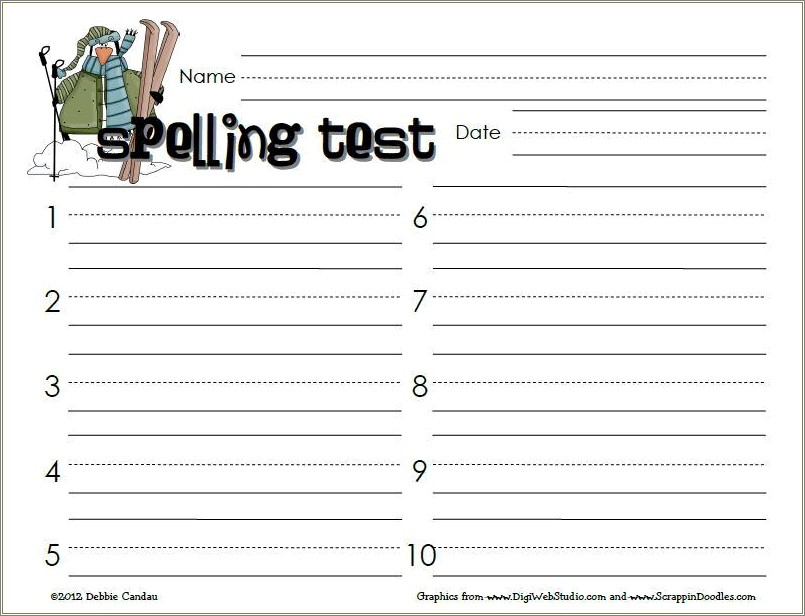 Free Spelling Test Template For First Grade