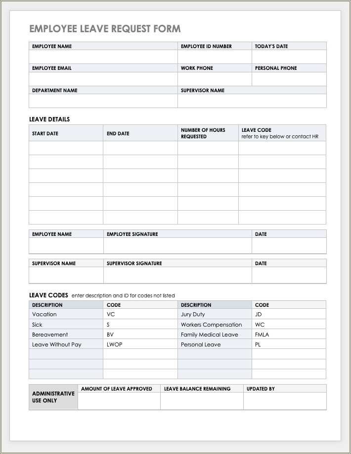 Free Spreadsheet Based Time Off Request Templates
