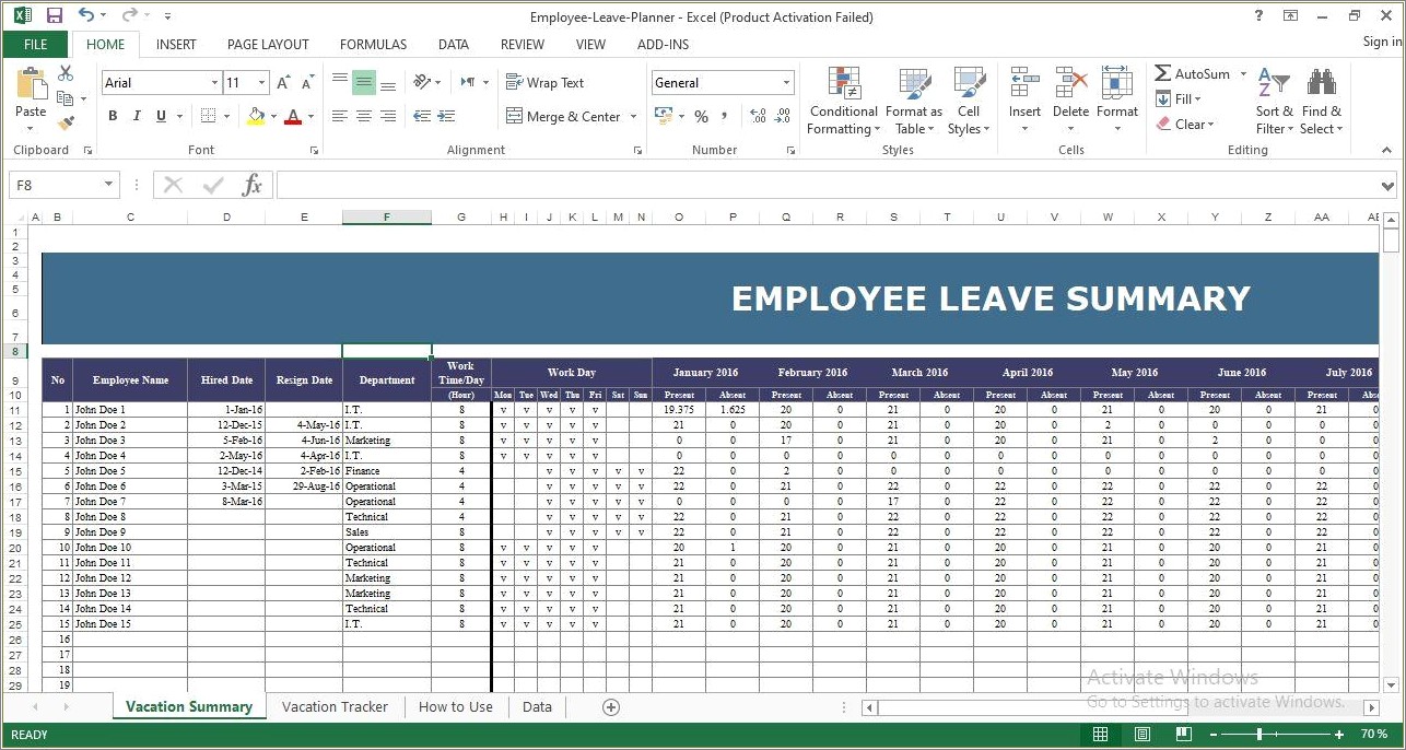 Free Staff Holiday Planner Excel Template 2016