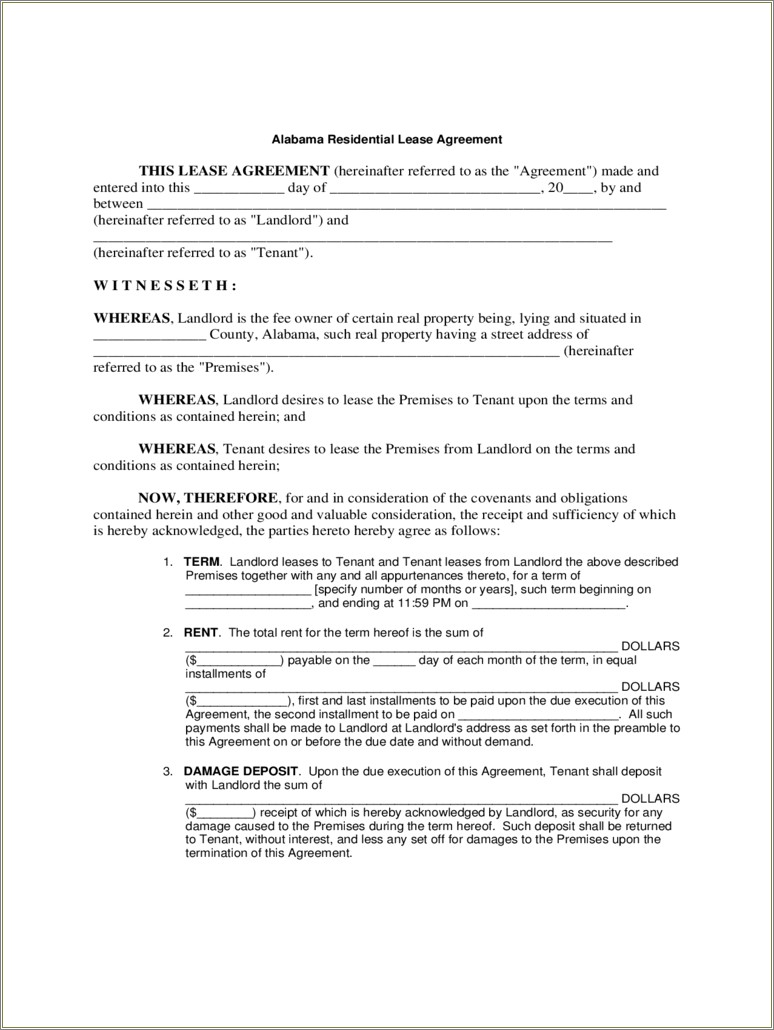 Free Standard Residential Lease Agreement Templates Pdf Word