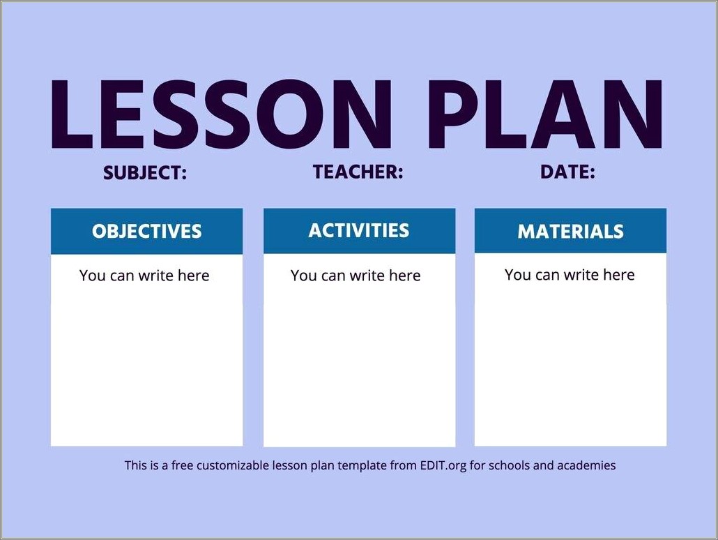 Free Teachers Planning Template For Lesson Plans Prek