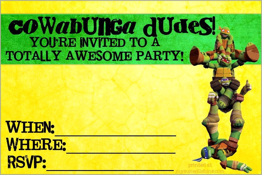 Free Teenage Mutant Ninja Turtle Invitation Template