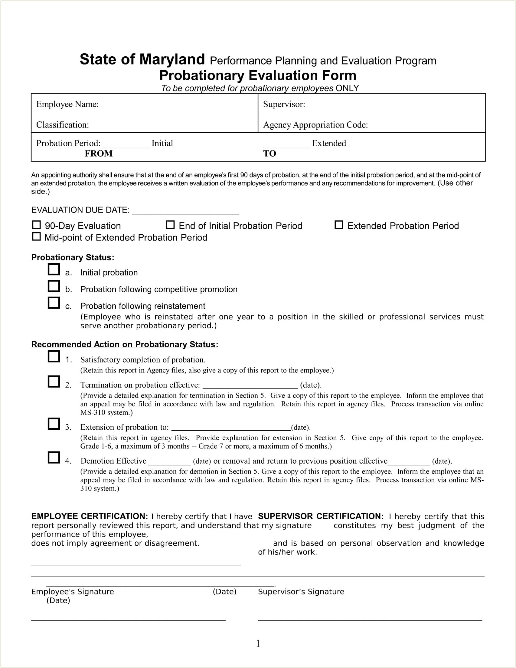 Free Template 90 Day Probationary Period Discipline