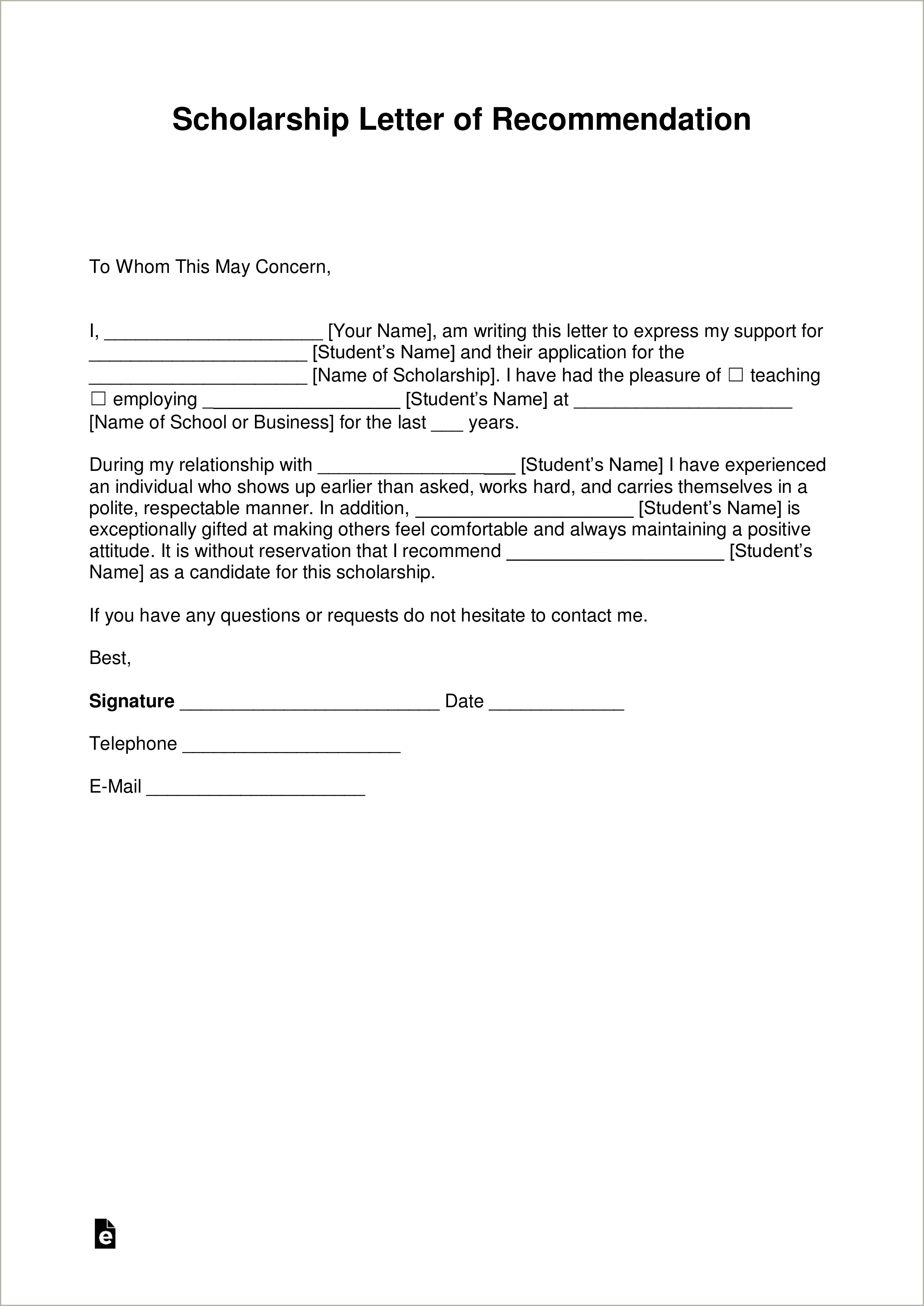 Free Template Character Reference Letter Scholarship Application