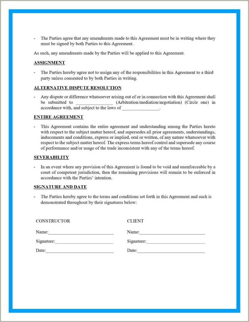 Free Template Contract For Small Construction Project