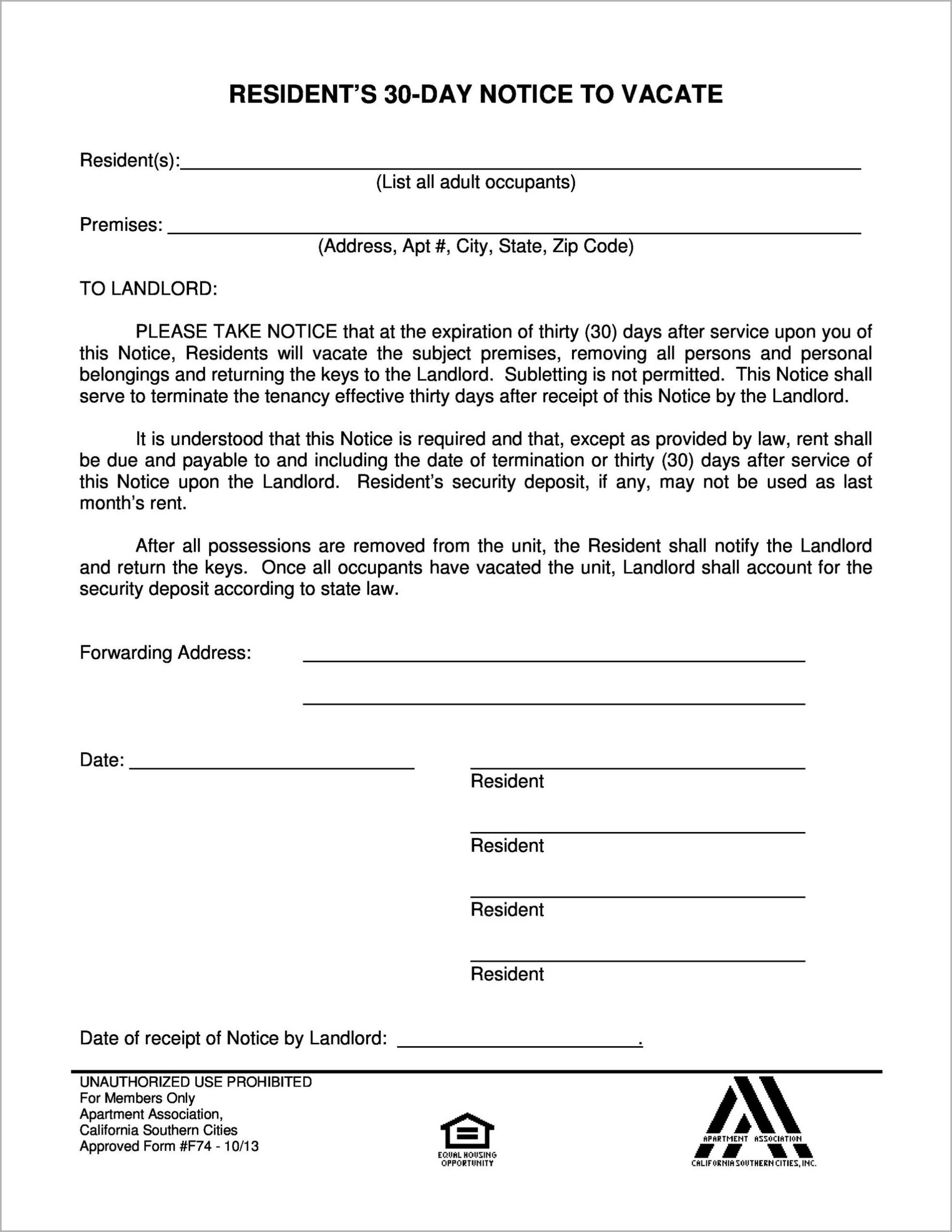 Free Template For 30 Day Notice To Landlord