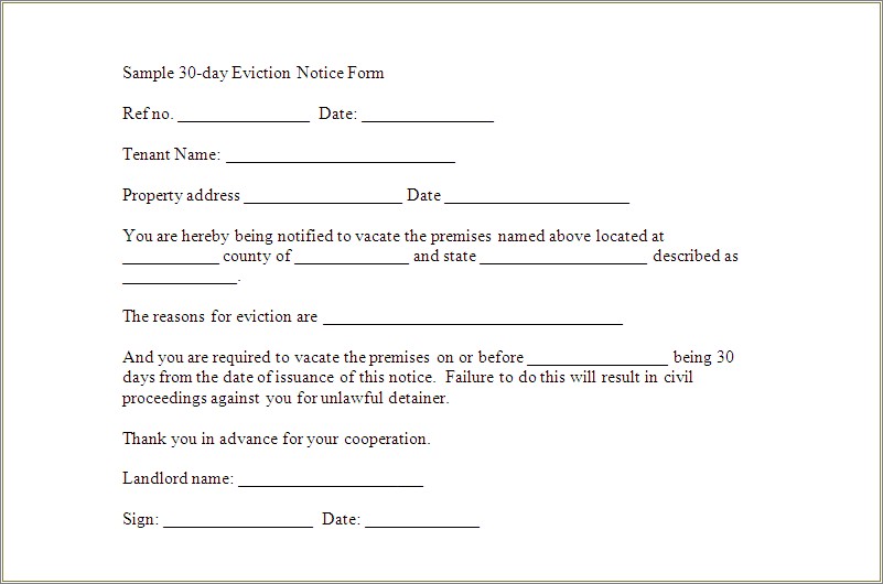 Free Template For 30 Day Notice To Vacate