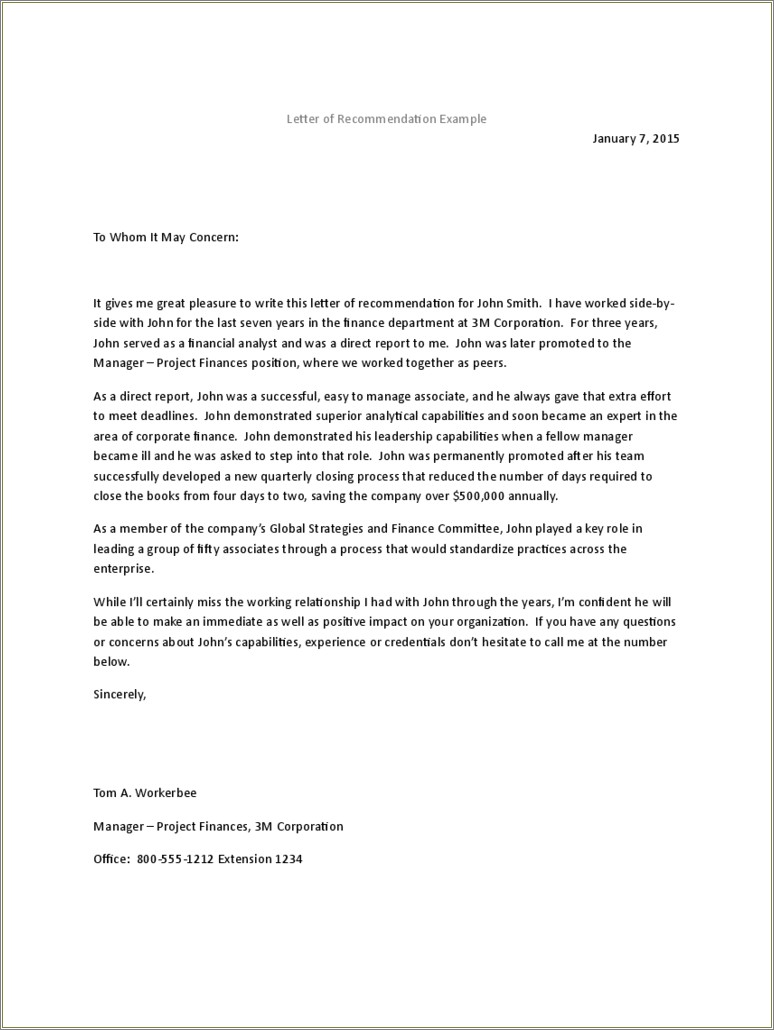 Free Template For A Letter Of Recommendation