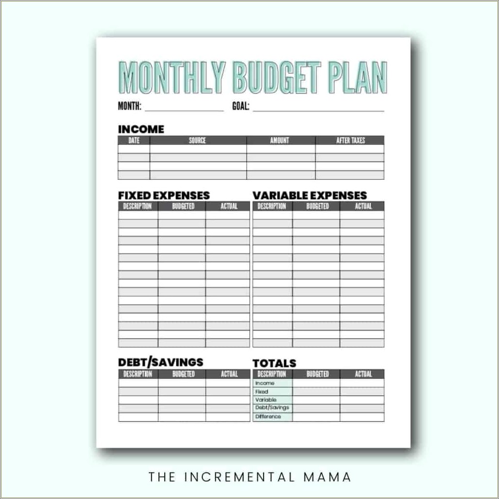 Free Template For A Monthly Household Budget