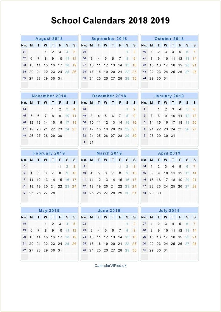 Free Template For Academic Calendar 2018 2019