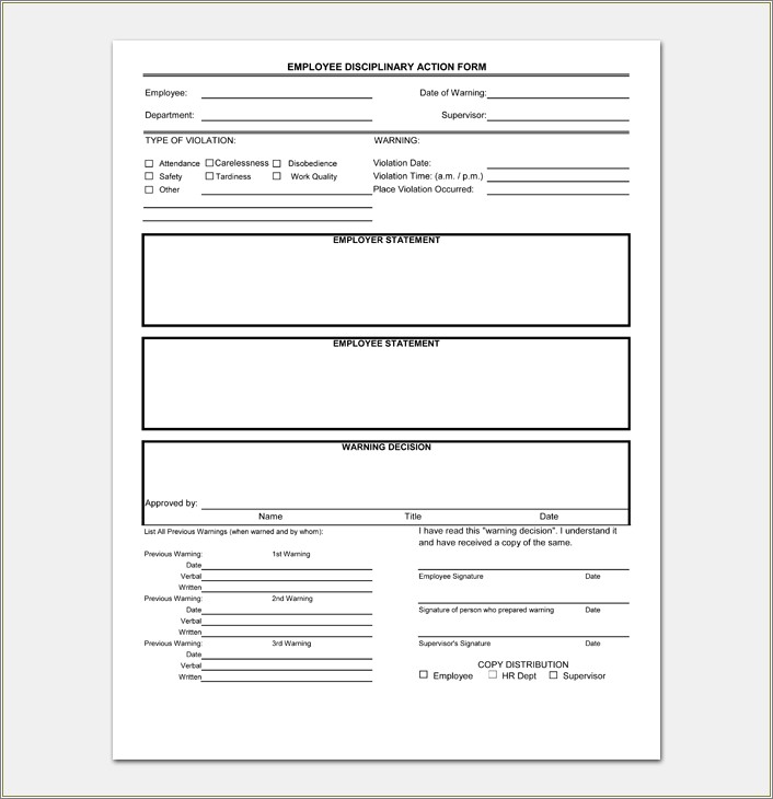 Free Template For Employee Disciplinary Action Forms