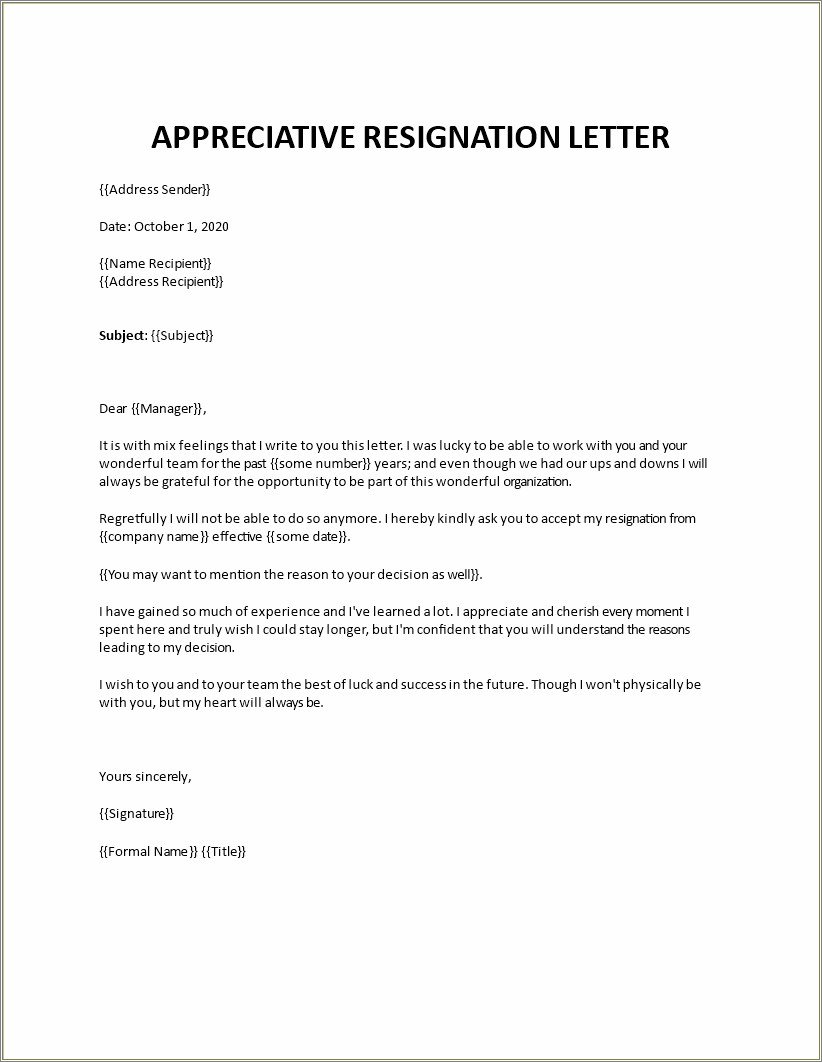 Free Template For Resignation Due To Stress