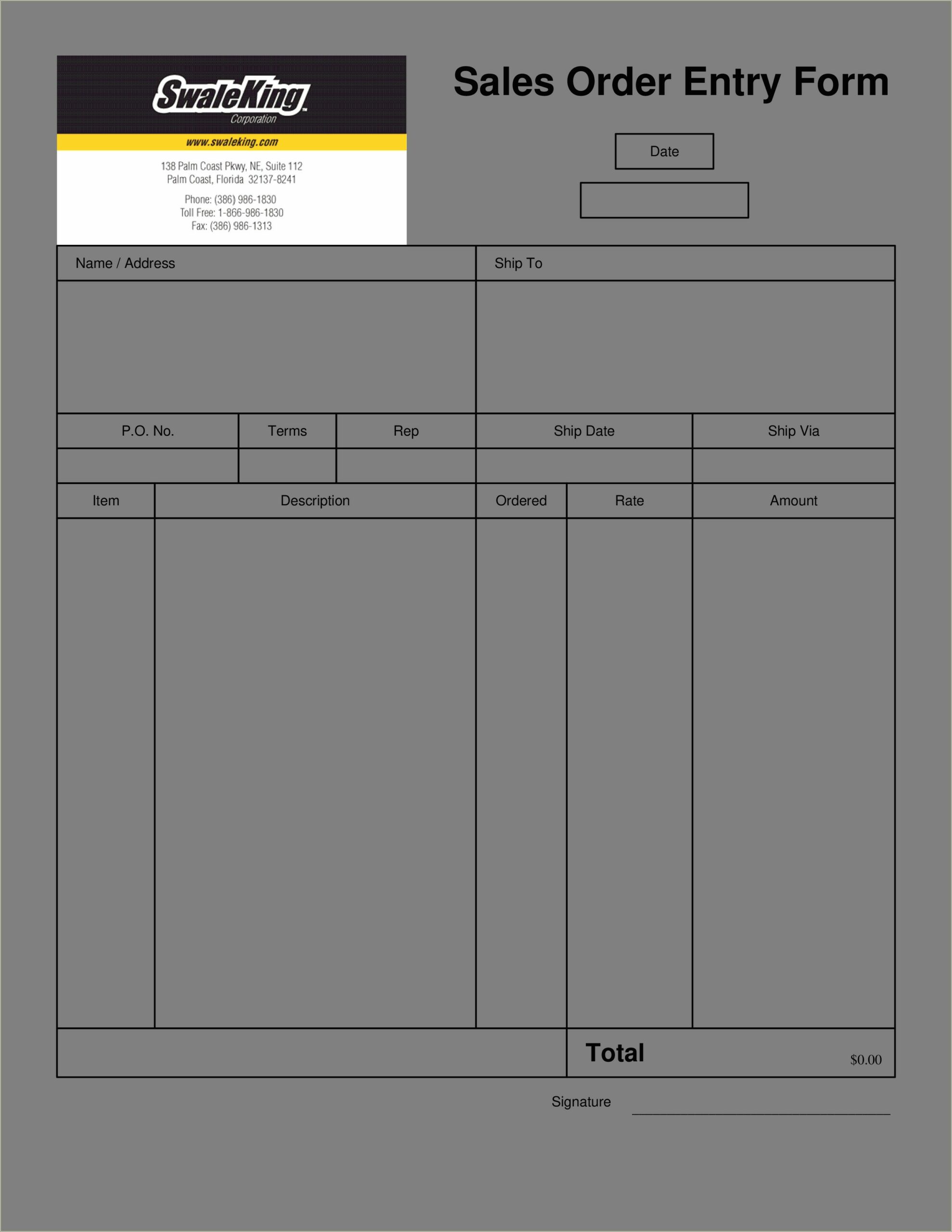 Free Template For Sales Order Microsoft Form