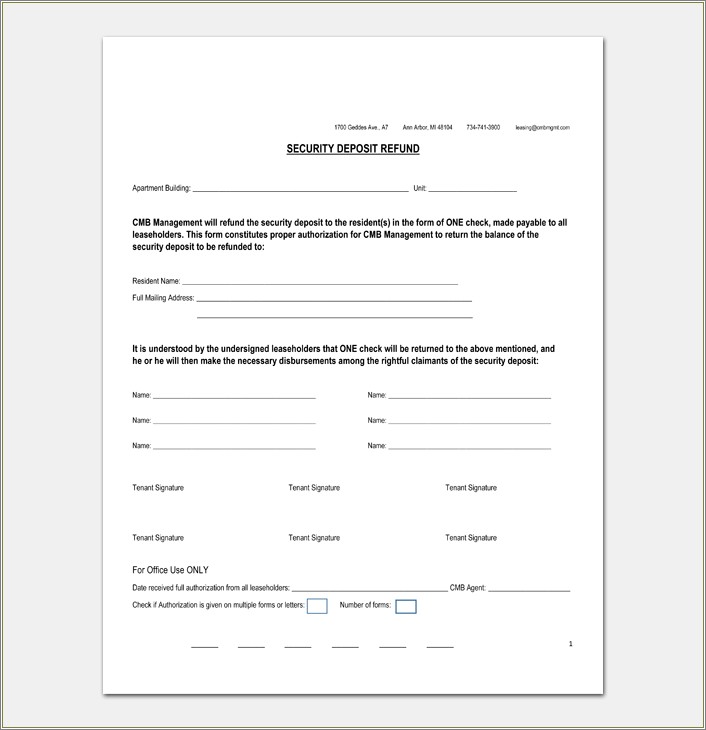 Free Template For Security Deposit Refund Letter