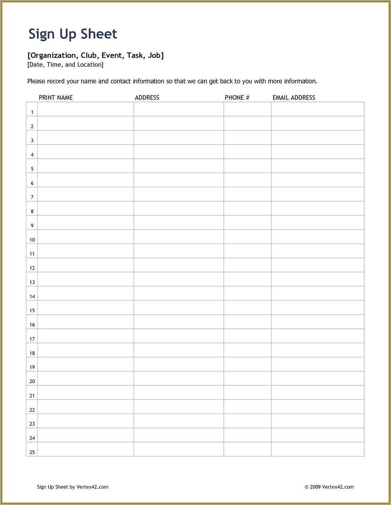 Free Template For Sign In Sheet With Email