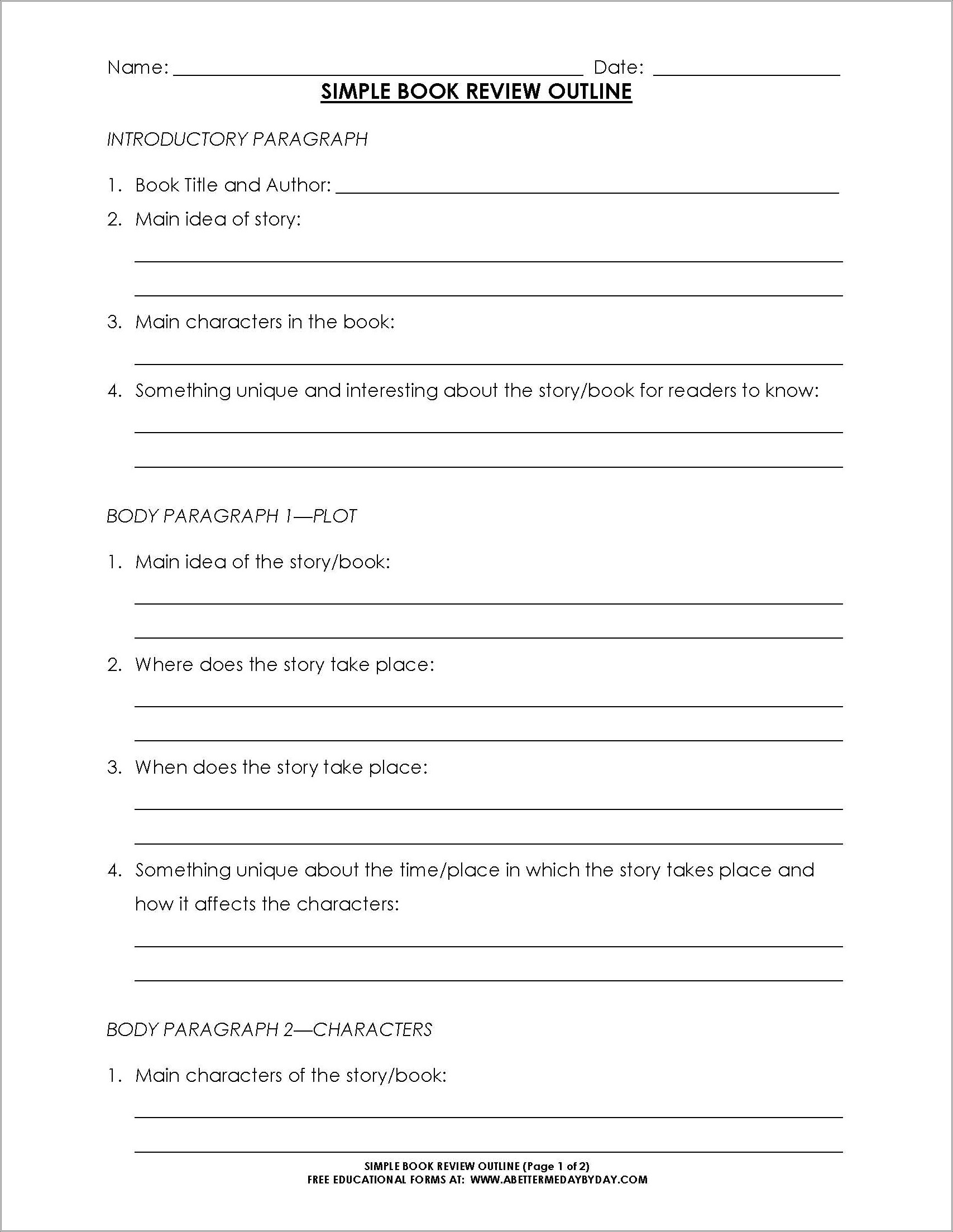 Free Template For Writing A Book Review