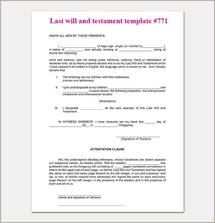 Free Template Last Will And Testament Mn