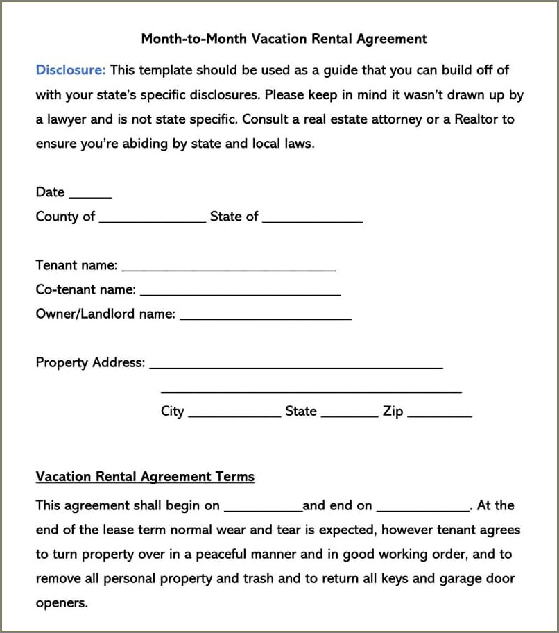 Free Template Month To Month Rental Agreement