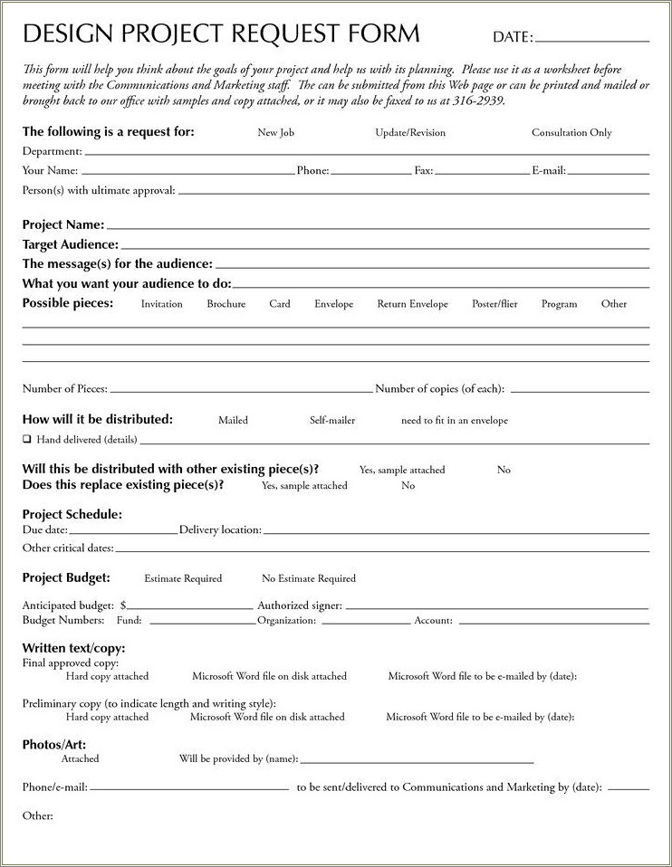 Free Template Project Request Form Design Marketing