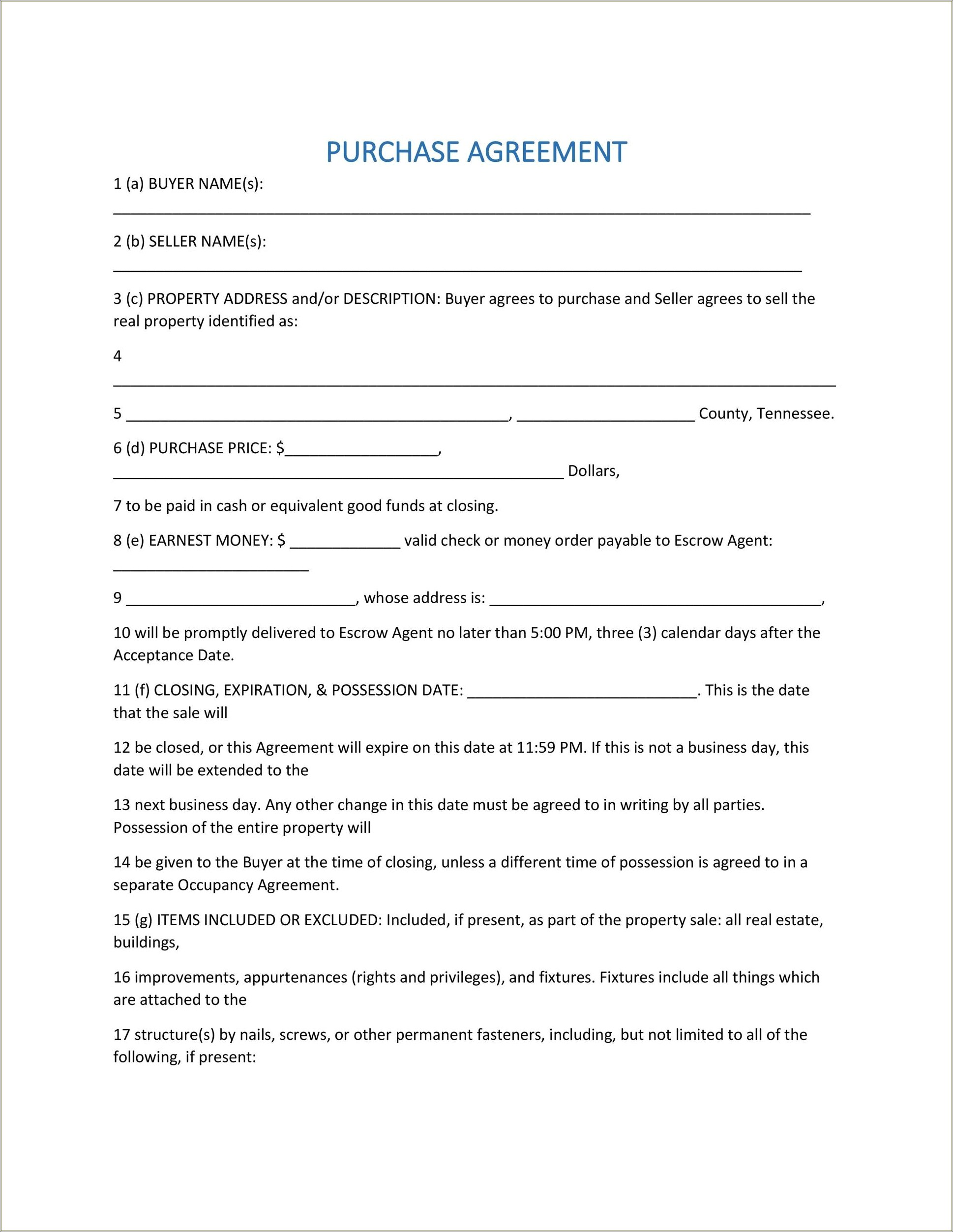 Free Template Simple Buy Sell Agreement Form