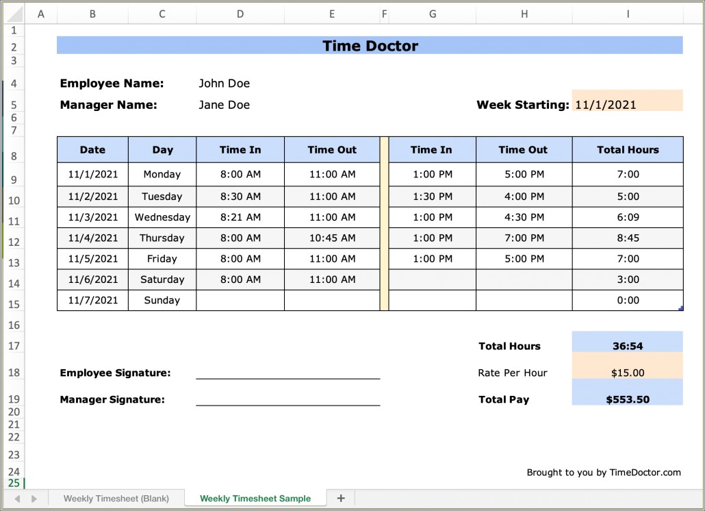 Free Template To Track Hours And Tasks