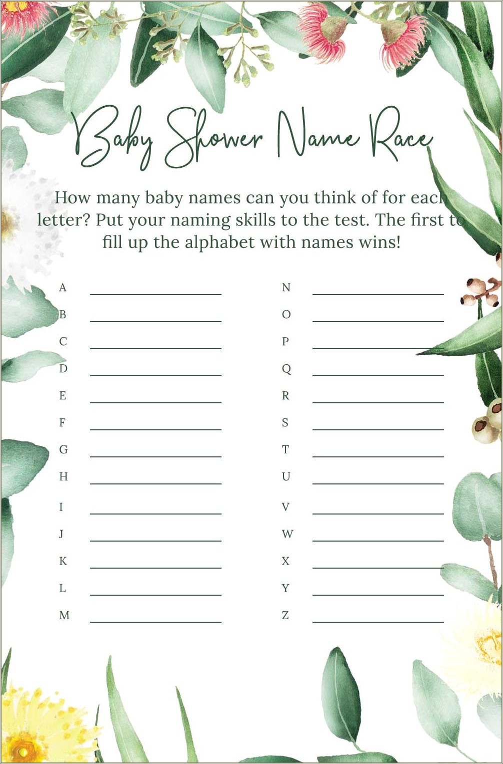 Free Templates For Baby Name Race Games