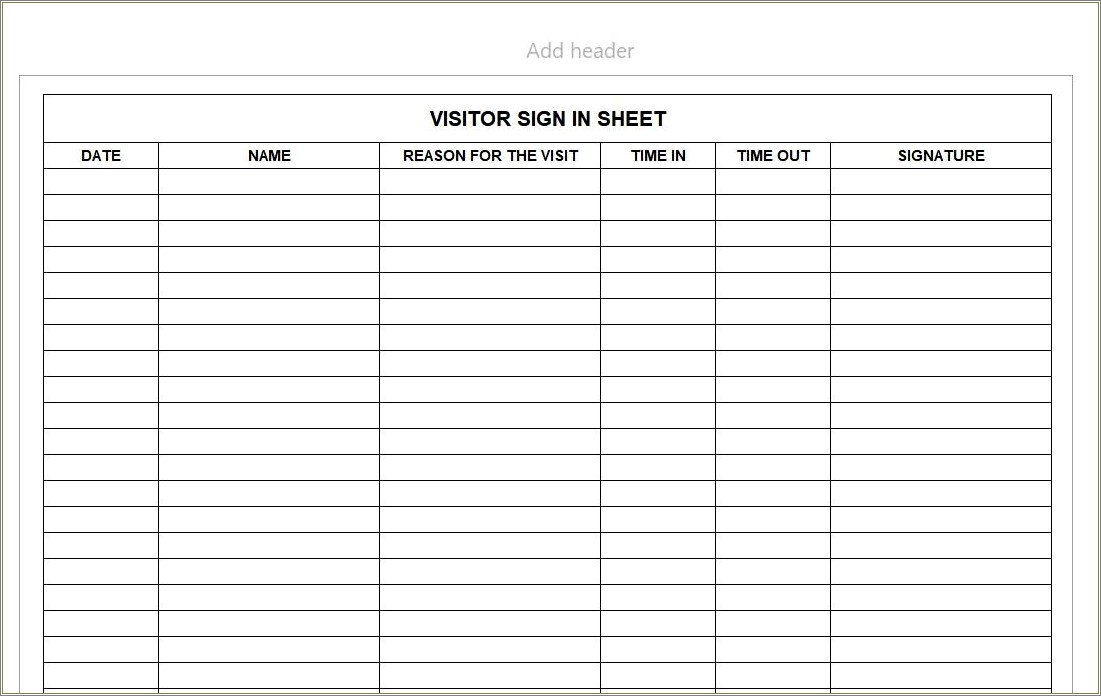 Free Templates For Guest Sign In Sheet