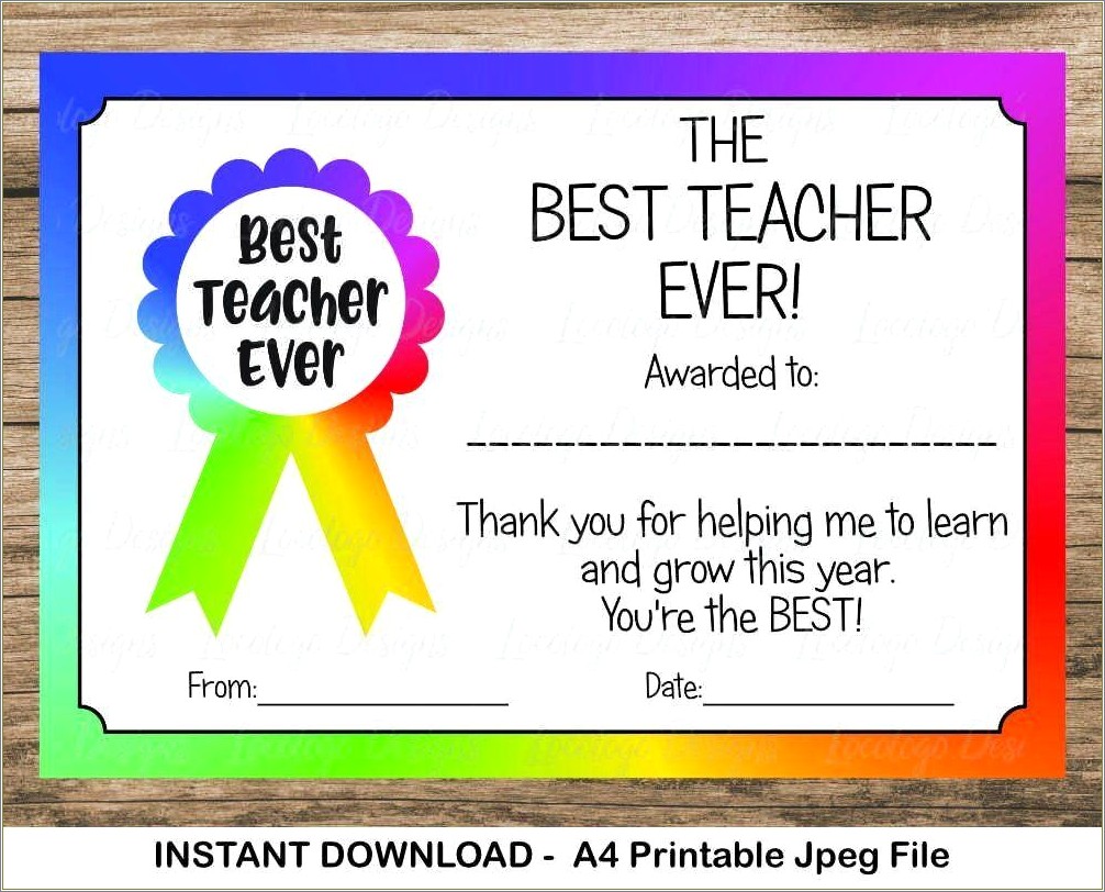 Free Templates For Teacher Of The Year Certificate